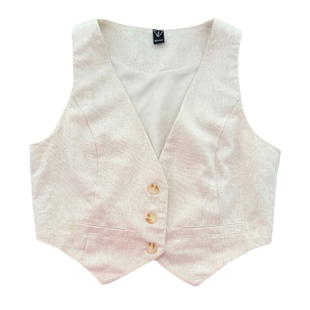 Windsor Linen Cotton Blend Vest Tan Beige Classic Womens Size XS